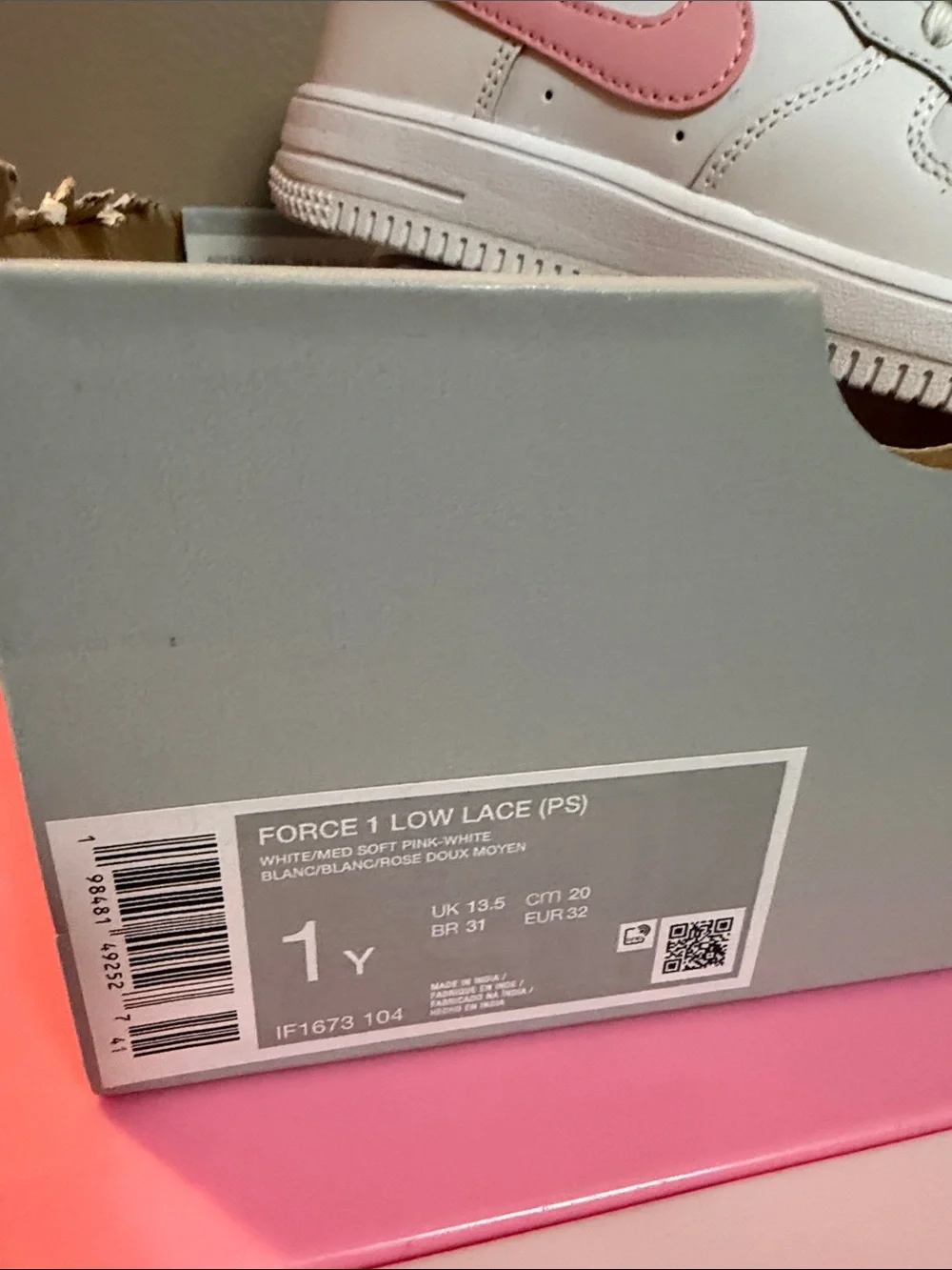 Nike Kids White Sneakers with Pink Swoosh